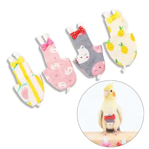 Bowtie와 앵무새 기저귀 귀여운 다채로운 과일 꽃 Cockatiel 비둘기 작은 중형 대형 애완 동물 새 비행복 옷 빨