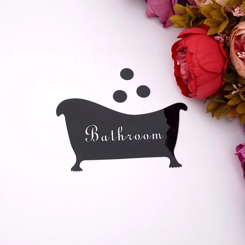 Bathroom Entrance Sign Acrylic Mirror Surface Door / Wall Sticker Shop Home Cafe Hotel Decoration