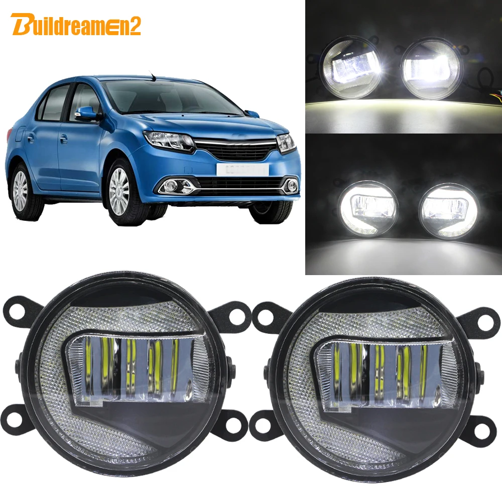 

Buildreamen2 2in1 Function Car LED Projector Fog Lamp + Daytime Running Light 90mm Round 12V For Renault Logan 2004-2015