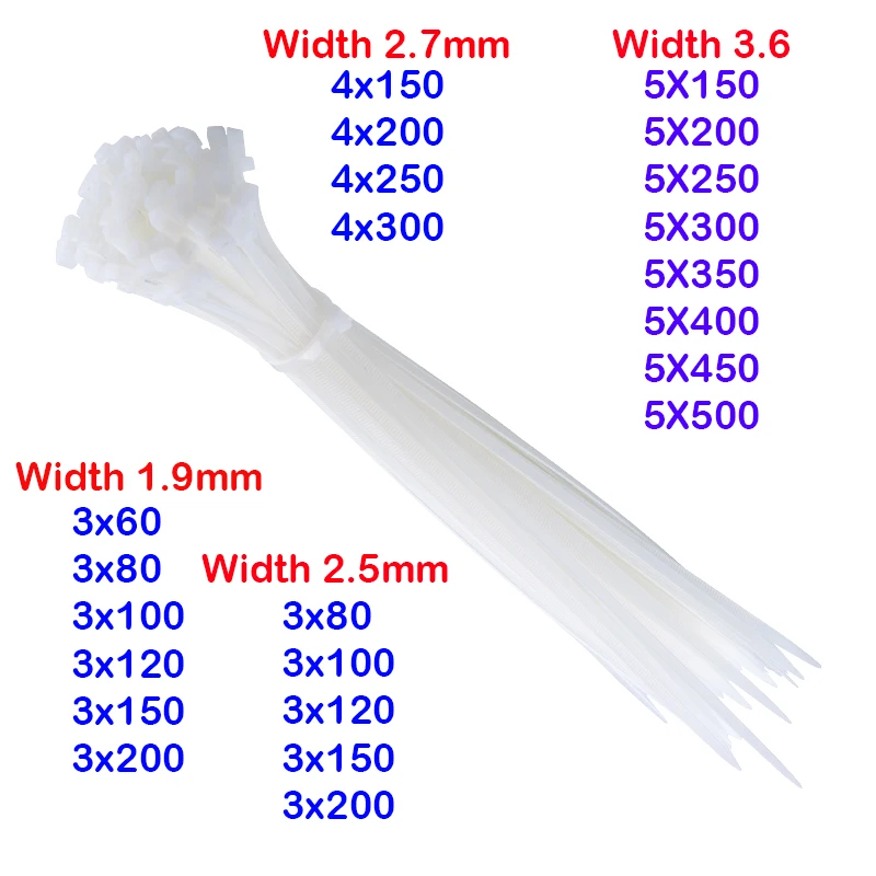 Self-locking nylon cable ties, plastic buckle fixed straps, rope buckles, ties, ties, large and small, drawstring length