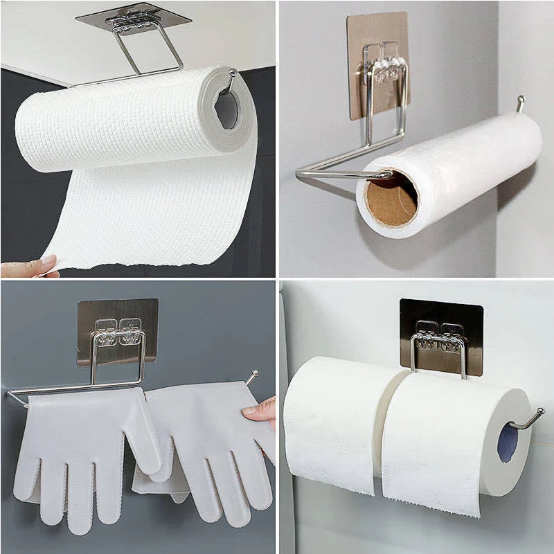 Self-adhesive Bathroom Kitchen Roll Paper Holder Storage Organizer Towel Rack Holder Hanging Toilet Stand Hanger Bathroom Gadget