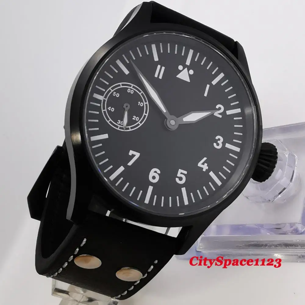 43mm Corgeut Sterile Dial Sapphire Glass PVD Plated Case Fashion Leather Sport Luminous Luxury Brand ST36 Men Watch