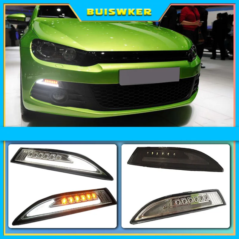 For VW Scirocco 2008-2013 Car Front LED side marker Lamp Amber Turn Signal Lights and White DRL Daytime Running Lights