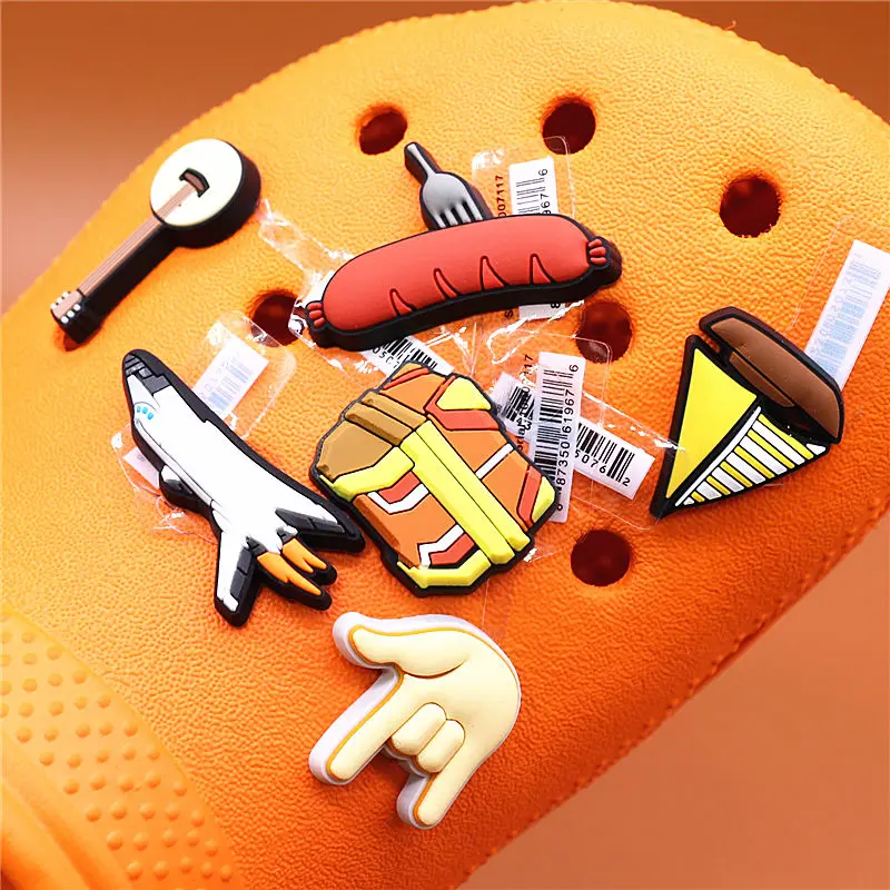 Dropshipping 1pcs Cute Treasure Chest PVC Shoe Charms Sausage Airplane Accessories Sailboat Decorations fit Bracelet Kids Gifts