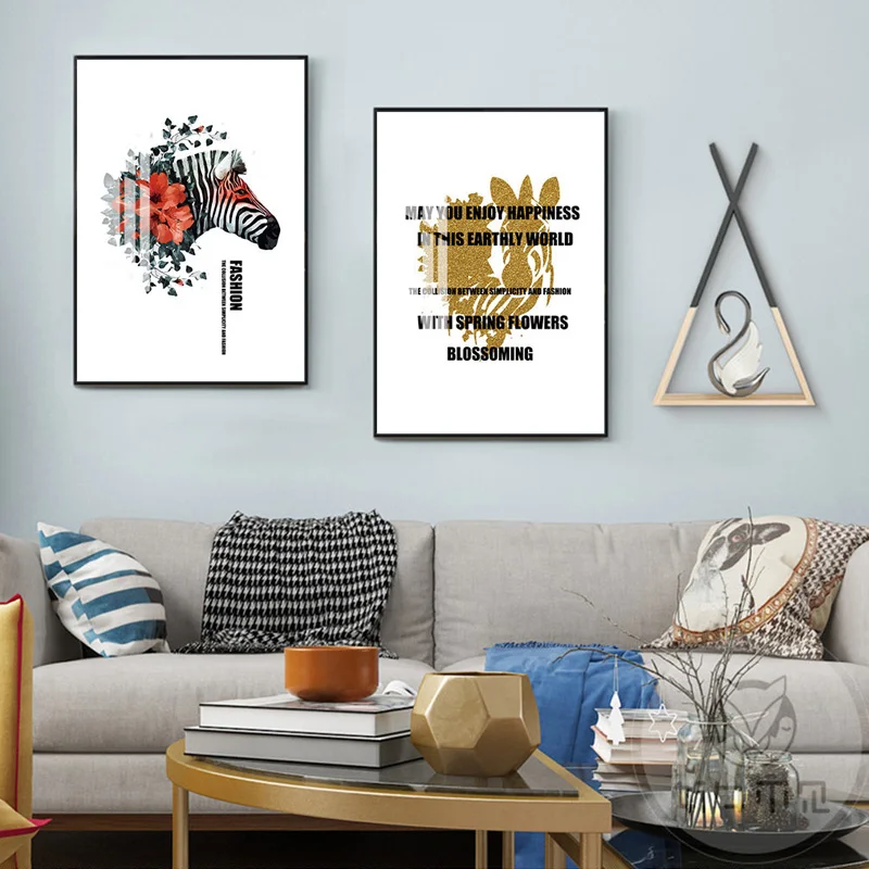 Multicoloured Zebra Abstract Canvas Painting Animal Wall Art Print Pictures Baby Cartoon Poster Nordic Living Room Home Decor