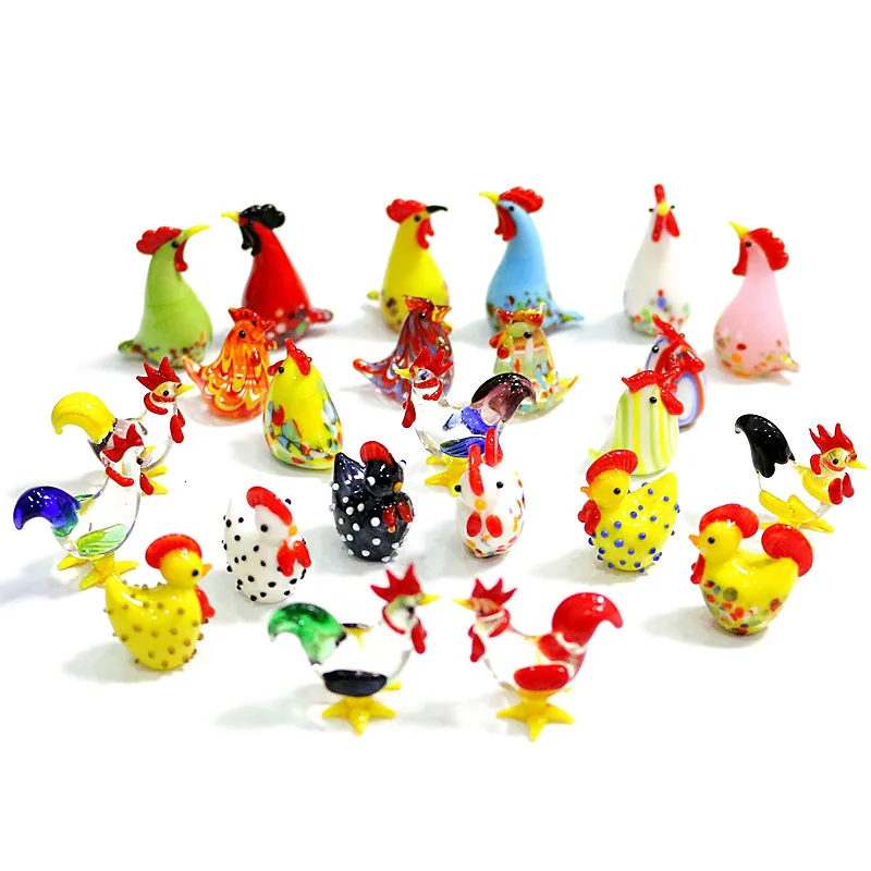 6pcs Colorful Glass Rooster Turkey Craft Figurines Miniature Cute Handmade Cock Chicken Animals Ornaments Home Decor Xmas Gifts