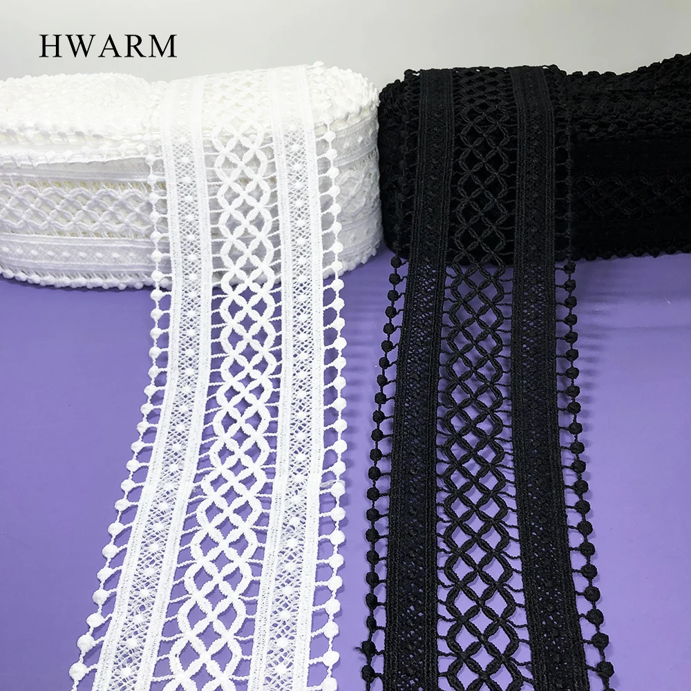 15yard White Black Milk Silk Embroidery Lace Fabric Ribbon 8.5cm Hollowed Out Sewing Trim Unilateral Bar Code Dress Accessories