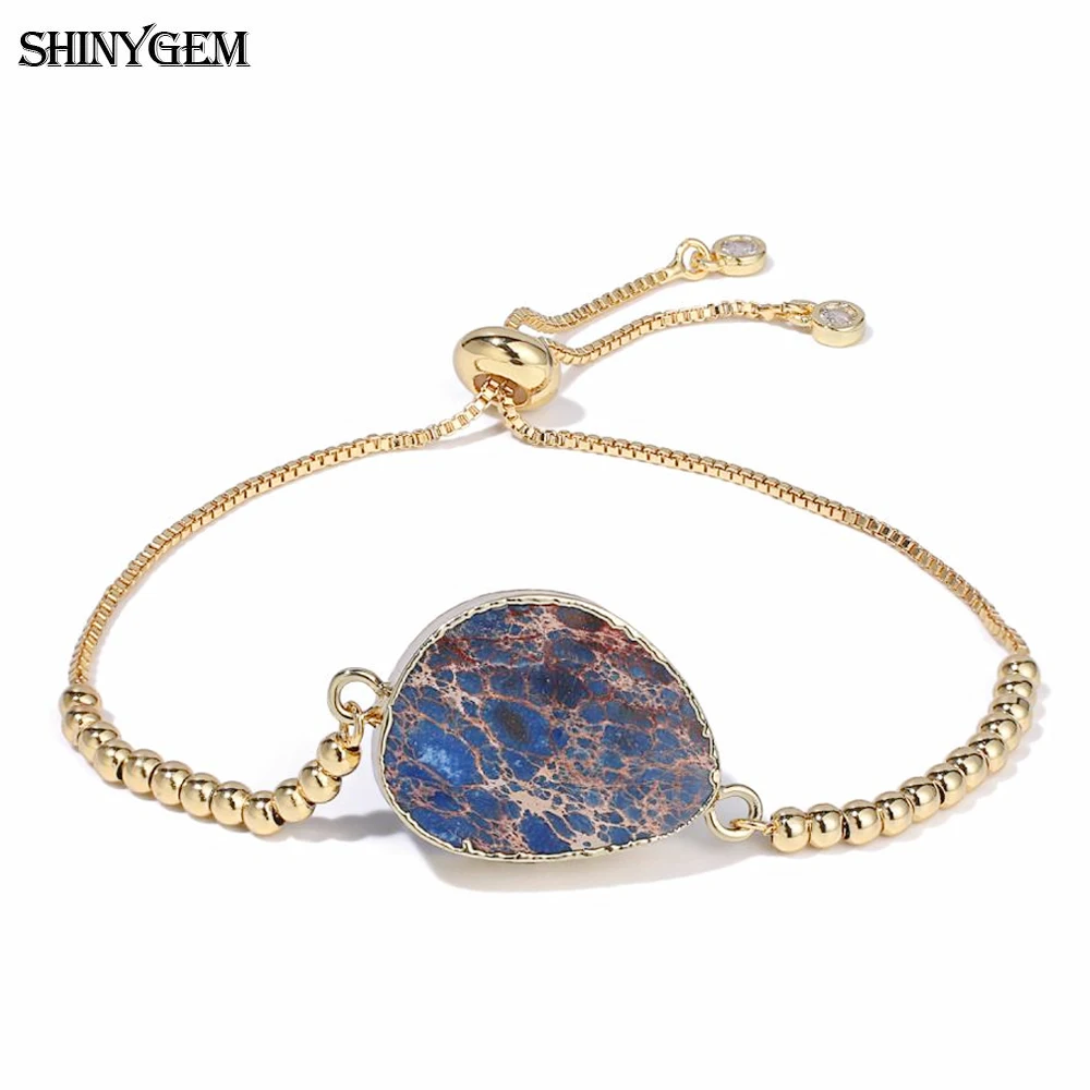 

ShinyGem Green/Blue Gem stone Charm Bracelet Sea Sedimet Jaspers Women Bracelets Adjustable Friendship Bracelets Gifts For Girls