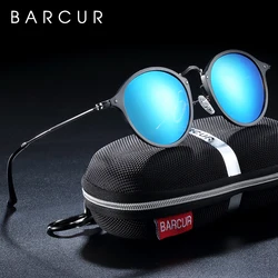 BARCUR New Vintage Sunglasses Round Aluminum Magnesium Male Sun glasses Female Retro Polarized oculos de sol
