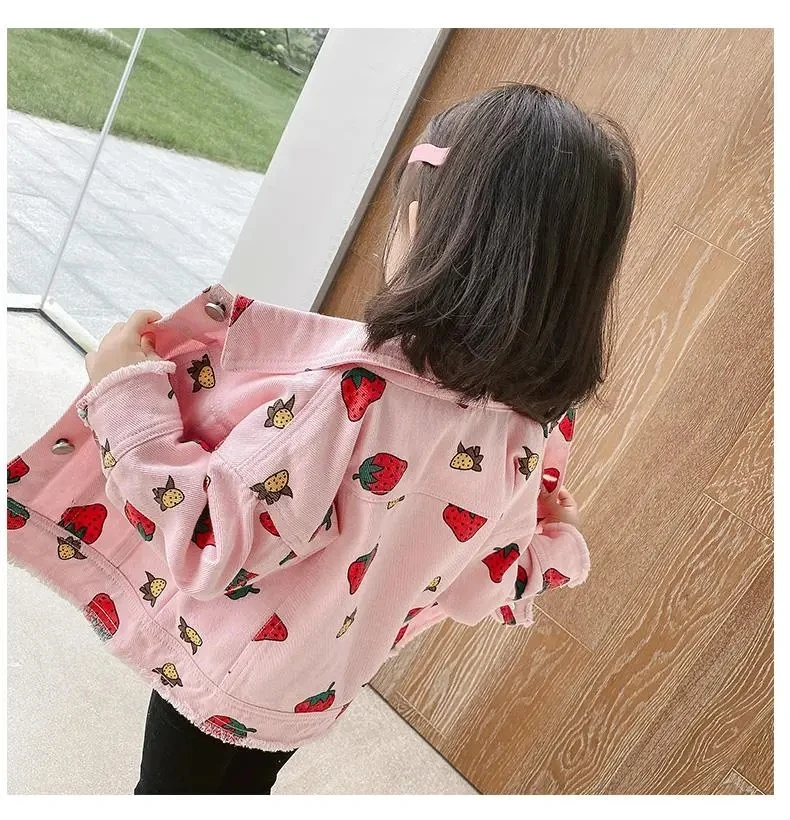 Baby Coat Girl Denim Jacket Cotton Long-Sleeved Clothes Cute Strawberry Girl Outer Coat Child jeans Children\'s Jacket 9M-6T