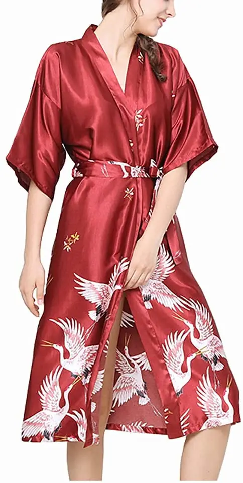 Albornoz tipo kimono de seda para mujer, túnicas de seda estilo Kimono con estampado floral, conjunto de noche cómodo disponible en talla grande XXXL