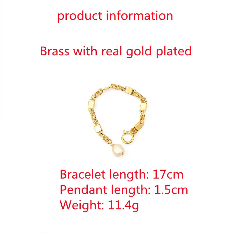 Color-Preserving Vacuum Plating Real Gold Gold Simple Cold Wind Personality Thick Chain Natural Real Pearl Bracelet Women