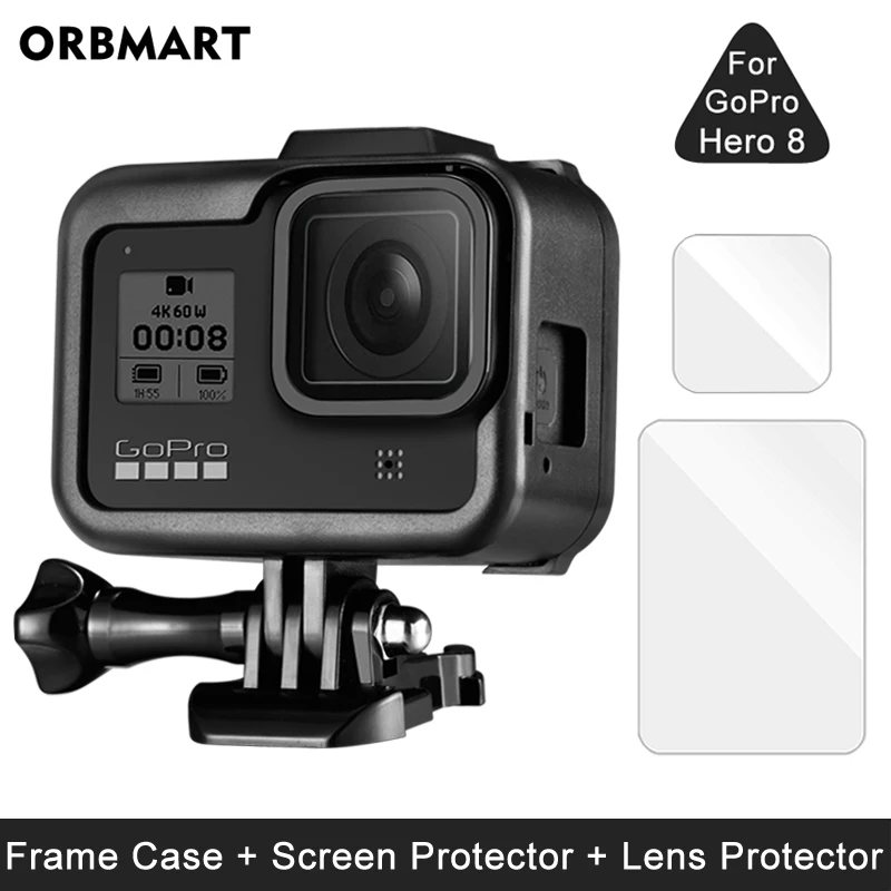 Frame Case for GoPro Hero 8 Black Screen Protector Tempered Glass Protective Lens Film Cover Mount for Go Pro 8 Accessories