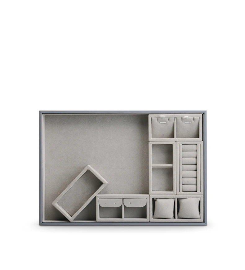 Oirlv Beige Mikrofaser Schmuck-Organizer-Tablett, abnehmbares Leder-Tablett für Ohrringe, Halsketten, Armbänder, Anhänger, Schmuckaufbewahrung und Präsentation. – Detail 13