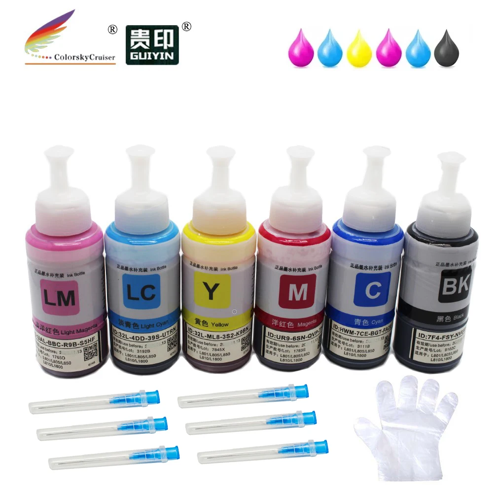 6 Color Refill Dye Ink for Epson T2431 - T2436 Expression Photo XP-750 XP-850 XP-950 XP-860 XP-55 XP-760 70ml Each 6pcs/pack