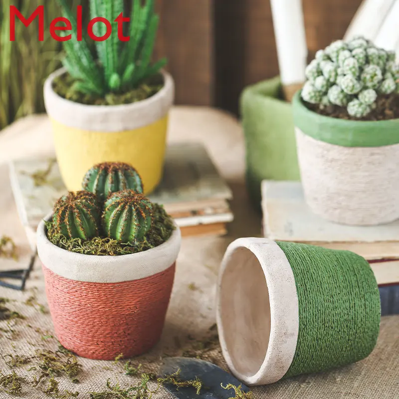 Handmade Imitation Straw Woven Flowerpot Retro Creative Succulent Flower Art Style Garden Courtyard Decoration Lucky vases