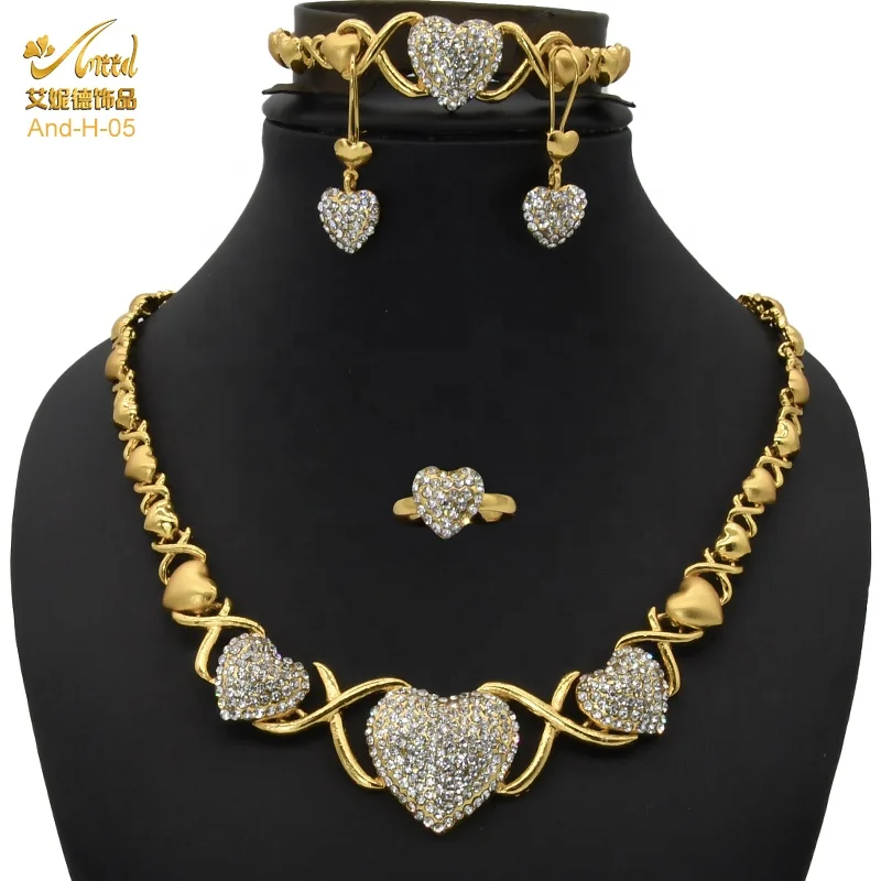 

ANIID XOXO Women Gold Plated Jewelery Set Heart Necklace African Wedding Bangles Ethiopia Dubai Morocco Nigerian Luxury Bridal