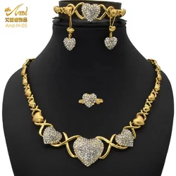 ANIID XOXO Women Gold Plated Jewelery Set Heart Necklace African Wedding Bangles Ethiopia Dubai Morocco Nigerian Luxury Bridal