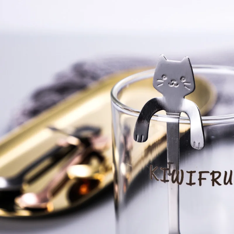 Hot Sale Coffee Spoon Mini 304 Stainless Steel Cartoon Cat Spoon Long Handle Flatware Coffee Drinking Tools Kitchen Gadget image 3