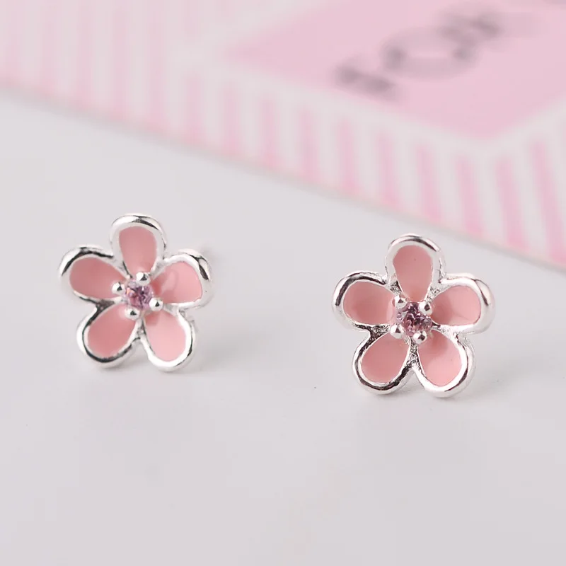 REETI 925 sterling silver Pink flower Stud Earrings for Women Elegant Wedding Jewelry pendientes mujer moda 2019 Brincos