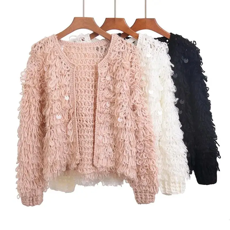 

2021 Spring Autumn Sweater Horse Knit Cardigan Outwear Sequined Sweater Short Coat Shawl Fashion Tops Sweaters Female