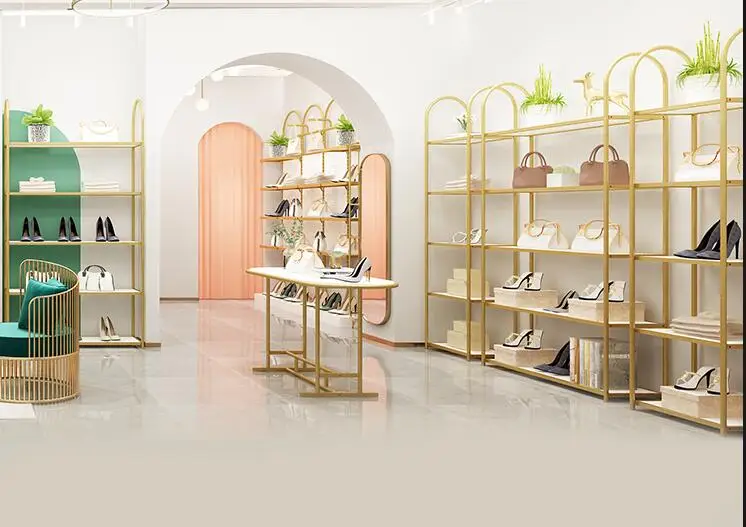 Shoe store shoe rack display rack floor display rack multi-layer racks gold decoration clothing shop bag rack