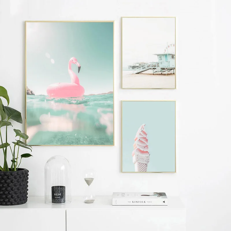 Beach Wall Art Print California Pink Pastel Modern Home Decor Nursery Summer Posters and Prints Wall Pictures for Living Room