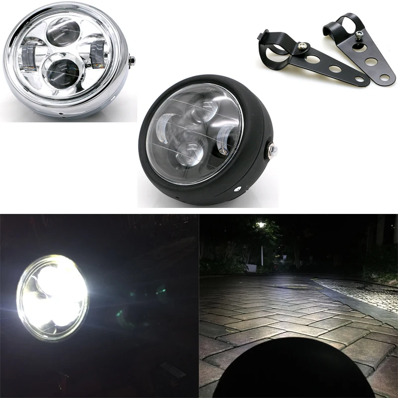 

DC 12V Motorcycle led Headlamp Scooter Retro Black Headlight Motorbike High Low Beam Refit Front Lights Fashion Motor Spotlight