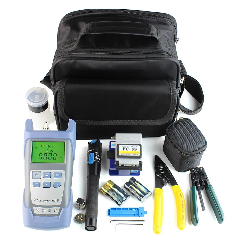 

13 pcs Fiber Optic FTTH Tool Kit with FC-6S Fiber Cleaver Power Meter1mW 5km VFL Wire stripper