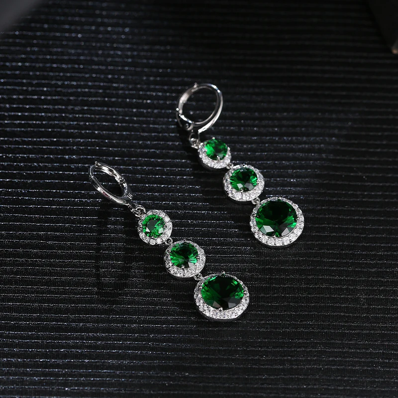 HuiSept Earrings Silver 925 Jewelry Round Shape Sapphire Zircon Gemstones Drop Earrings for Women Wedding Ornaments Wholesale