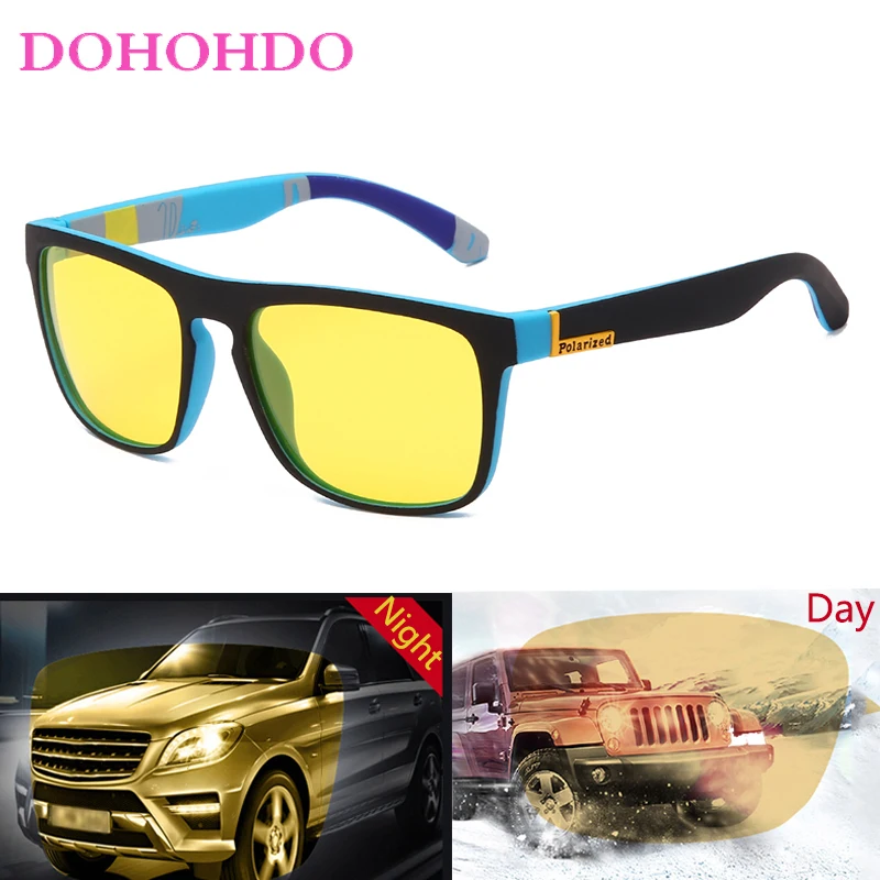 DOHOHDO Men New Square Polarized Sunglasses Women Night Vision Glasses Yellow Lens Anti-Glare Driving Sun Glasses UV400 Eyewear