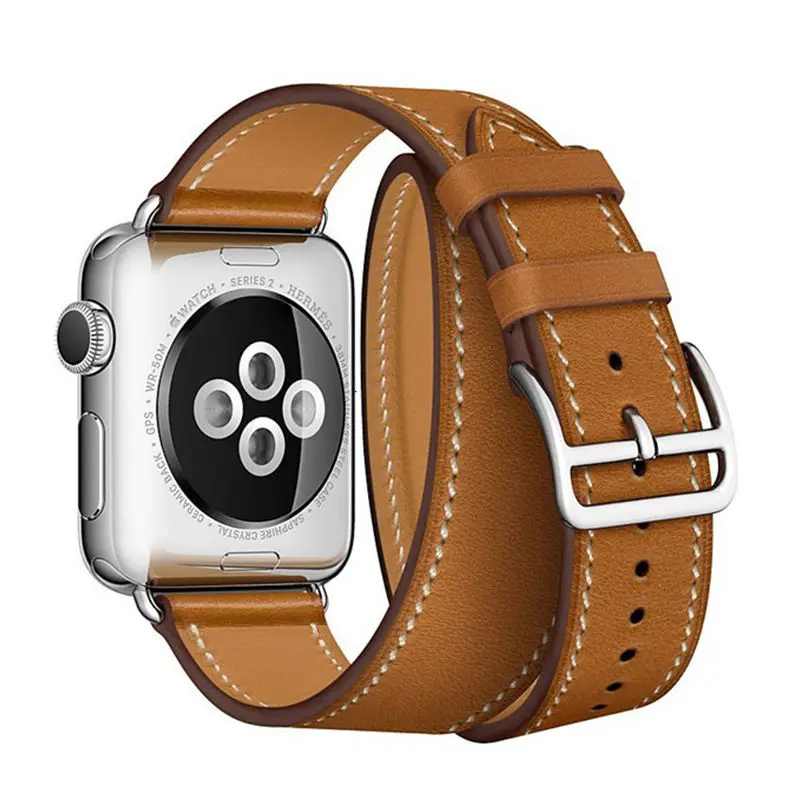 Double Tour Strap for Apple watch band 44mm/40mm 42mm/38mm Genuine Leather bracelet iWatch series 5 4 3 se 6 7 45mm 41mm band