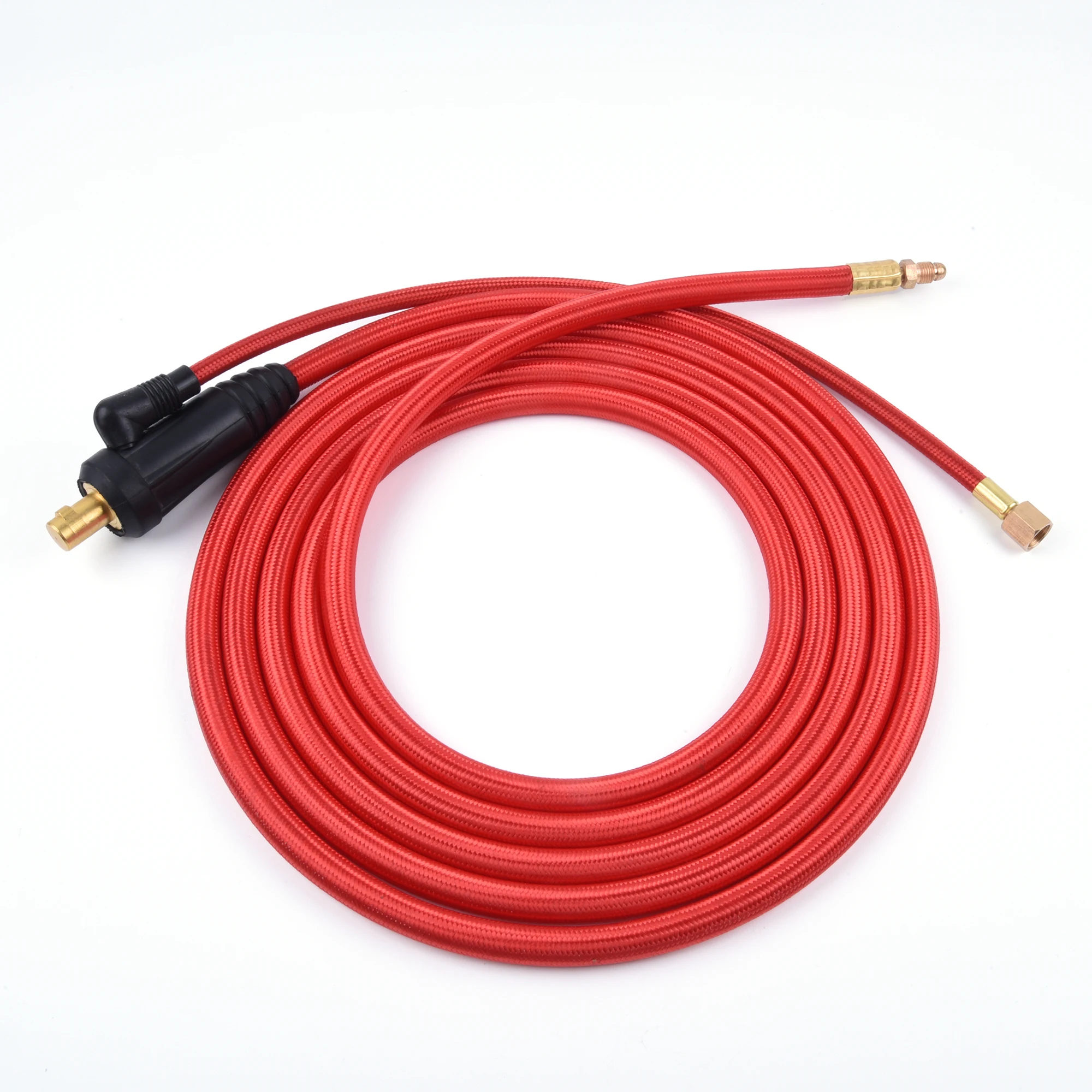 3.8/7.6m wp9 wp17 tig tocha de soldagem gás-elétrico integrado vermelho macio mangueira cabo fios m12 dkj 10-25 35-50 euro conector