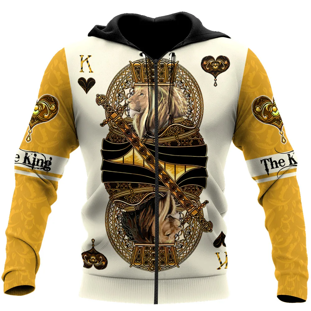 

HX Fashion Zip Hoodies 3D Graphic Yellow Alpha King Heart Lion Sportswear All Over Printed Streetshirts Harajuku Hoodie