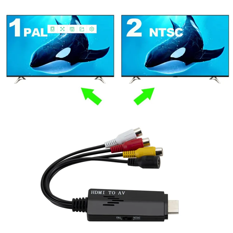 BGGQGG 1080P cable HD HDMI to AV RCA Black Converter Adapter Cable STB to Old TV Input port 1 x HDMI Output port 1 x RCA