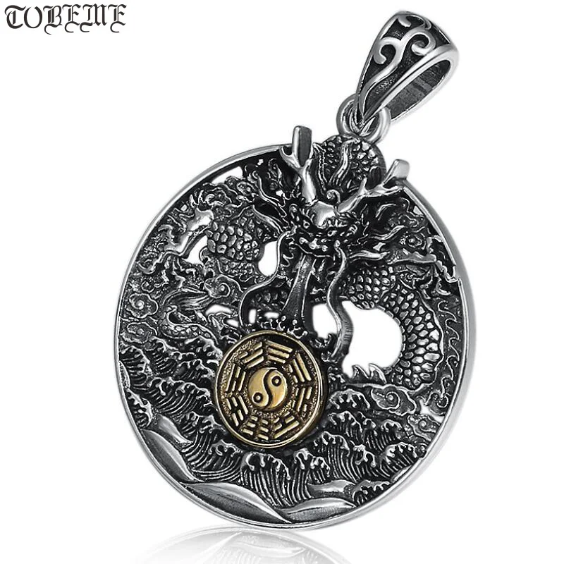 

100% 925 Silver Dragon Pendant Necklace 925 Sterling Fengshui Bagua Good Luck Man Pendant Lucky Dragon Pendant Amulet