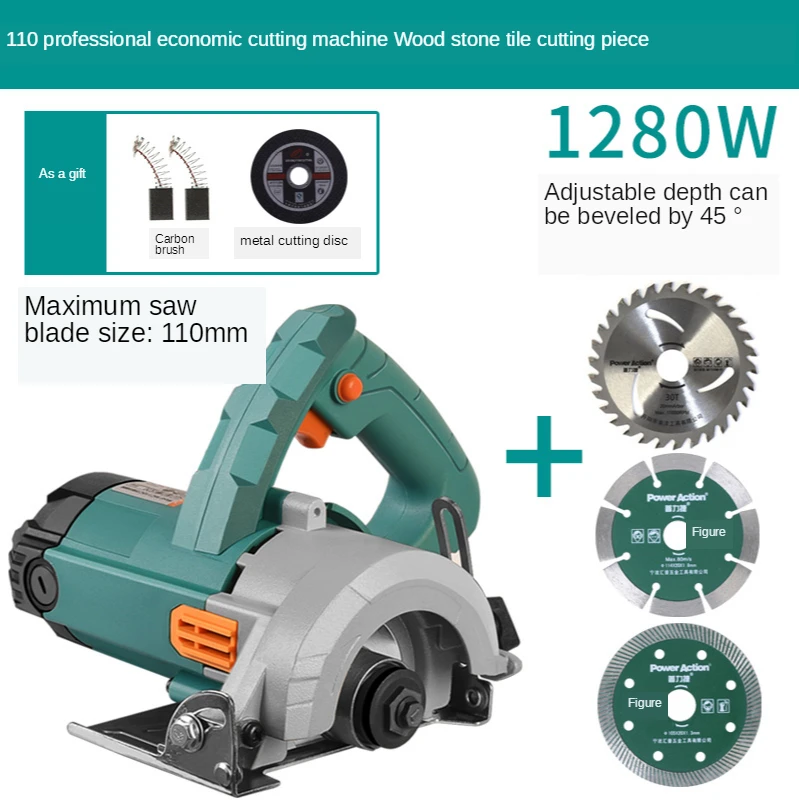 

220V Electric Portable Wood Stone Tile Cutter Concrete Slotting Machine Metal Cutting Saw 1280W 10000RPM Y