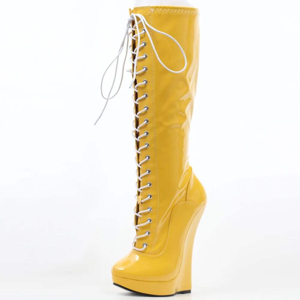 JIALUOWEI 18cm high heel wedge platform lace up knee high boots