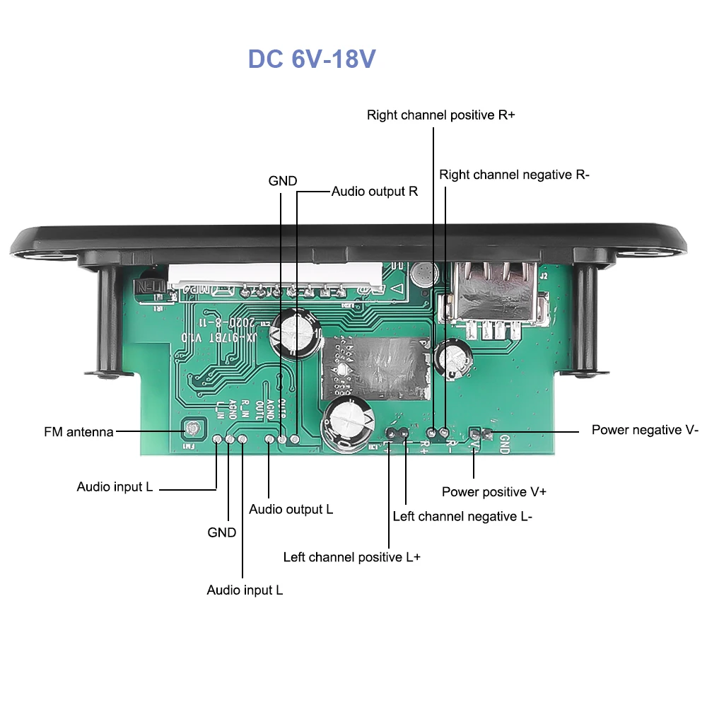 DC 5V 18V 50W Amplifier MP3 Decoder Board Bluetooth V5.0 Car MP3 Player USB FM AUX Radio Recording Module For Speaker Handsfree