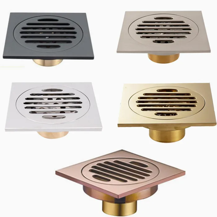 Brass Matte Black Square Style rolse gold Floor Drainer gold Waste drain Bathroom brushed nickel Shower Drain DR087