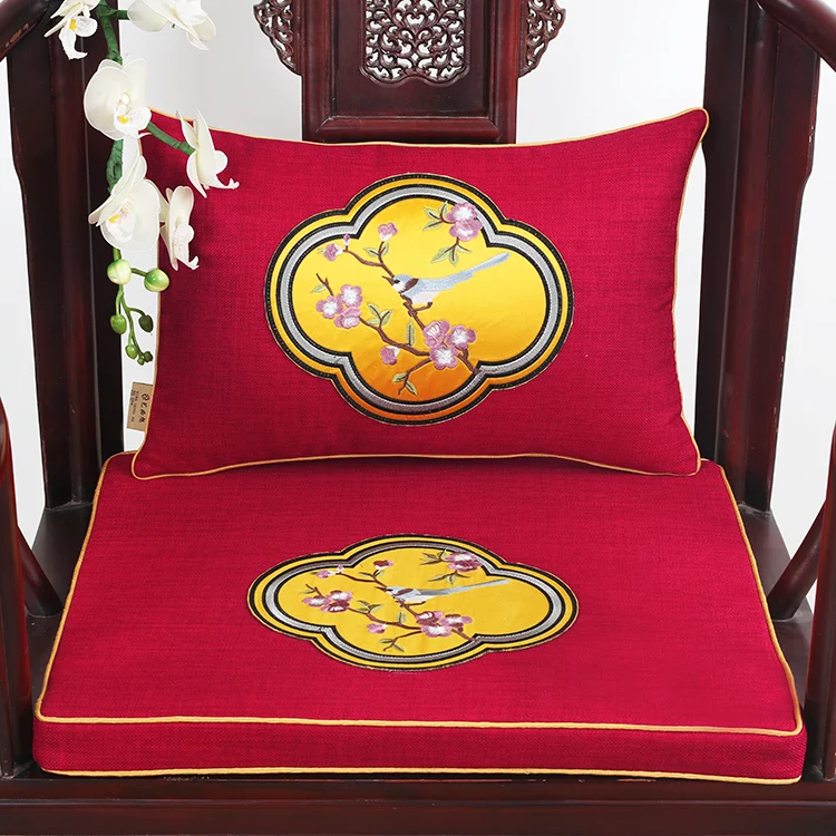 Custom New Chinese style Comfort Seat Cushions Dining kitchen Chairs Armchair Sofa Pad Fine Embroidery Flower Bird Non-slip Mat