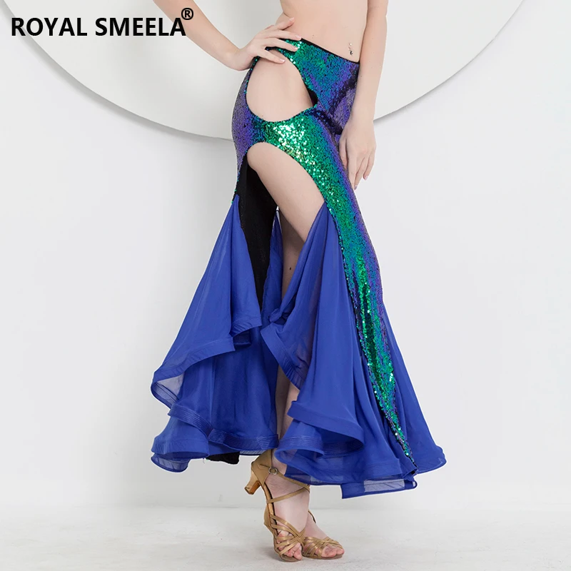 Sexy Sequins Mermaid Skirt Belly Dance Costume Wrap Belly Dance Skirt For Women Slit Belly Dancing Skirt long performance skirt