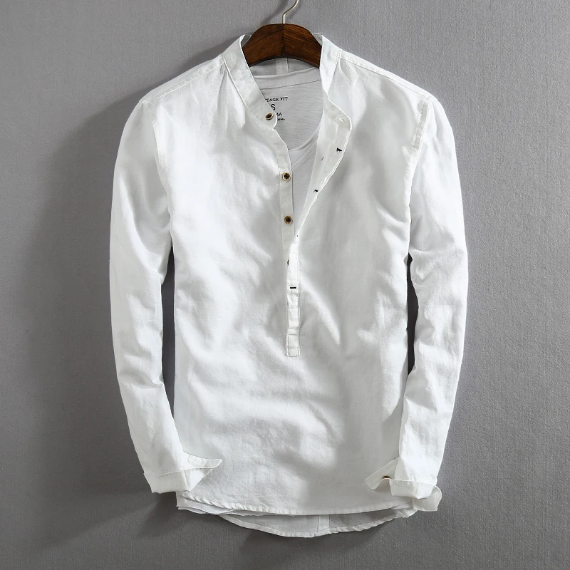 

Summer Man's Long Spring Sleeve Shirt Cotton and Linen Casual Shirts for Men Cothes Vintage Camisa Masculina KJ