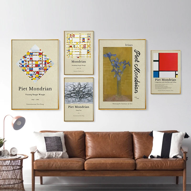 Dutch Artist Piet Mondrian Abstract Geometric Color Block Painting Artwork Canvas Print Tree Flower Exhibition Poster Wall Decor