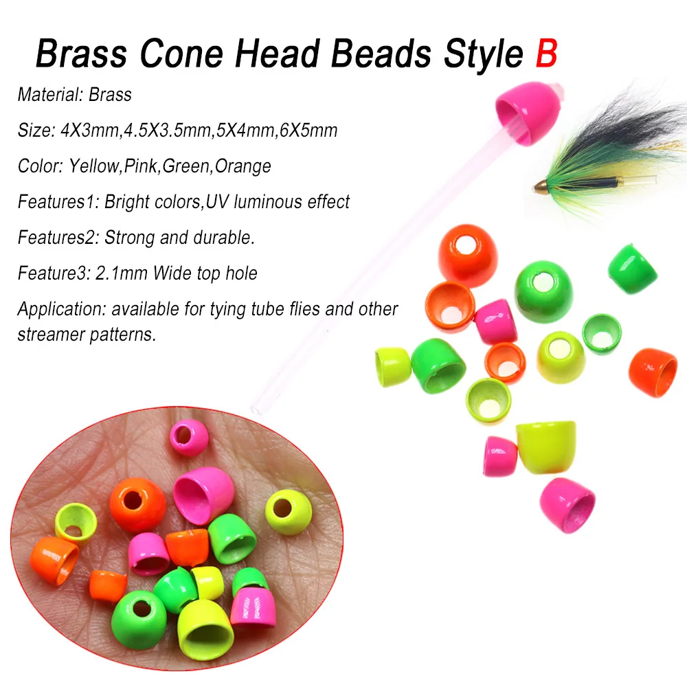 10pcs/40pcs Fishing Fly Tying UV Brass Cone Head Beads For Tying Woolly Bugger Minnow Streamer Saltwater Tube Fly Tying Material