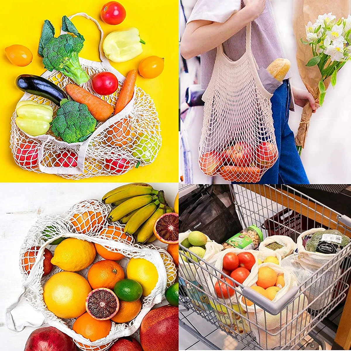 Portable Shopping Mesh Bags for Fruit Vegetable Net Bag Eco-Friendly Storage Handbag Cotton Foldable Bag for Shopping Grocery