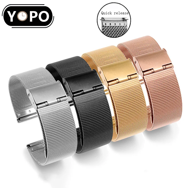 Milanese watchband 18mm 20mm 22mm silver black golden rose gold strap for Tic Watch 2 Pro E E2 C2 S2 Stainless steel watch chain