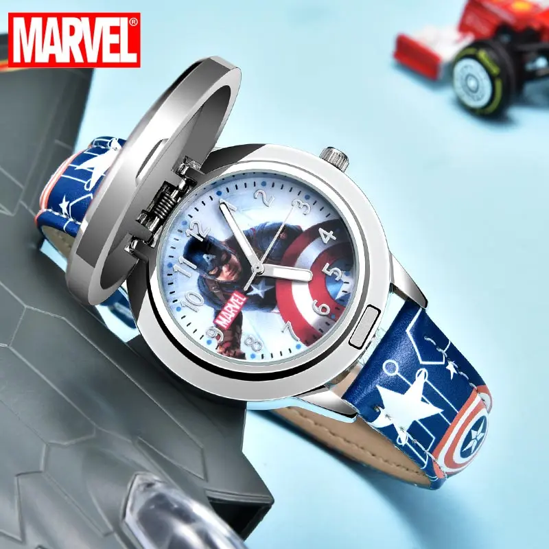 Marvel For Children Watch Avengers Captain America Iron Man Spider Cartoon Flip Quartz Wristwatch Boy Youth Student Teenage Kid