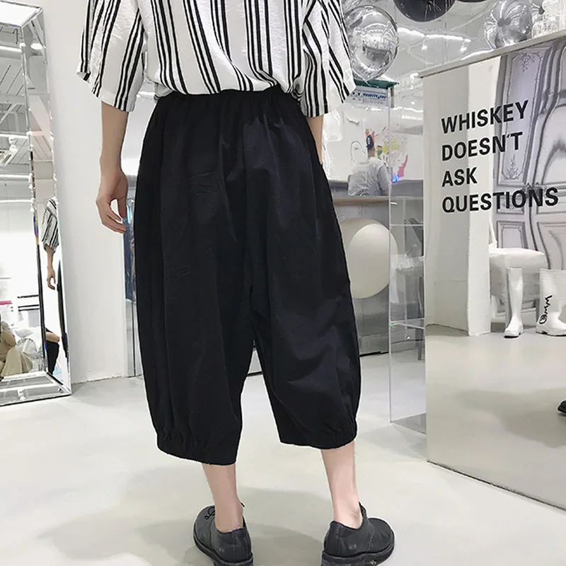 Men's Wide Leg Pants Spring Summer New Punk Style Hair Stylist Style Dark Japanese Youth Leisure Large Size Seven Minutes Pants