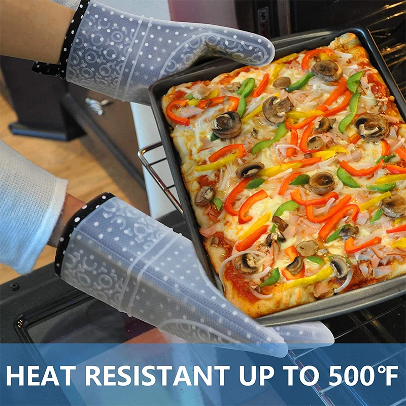1-2Pcs Double Layer Oven Mitts Thicken Silicone Kitchen Gloves Non-Slip Oven Pot Holder Heat Resistant Baking Cooking BBQ Gloves